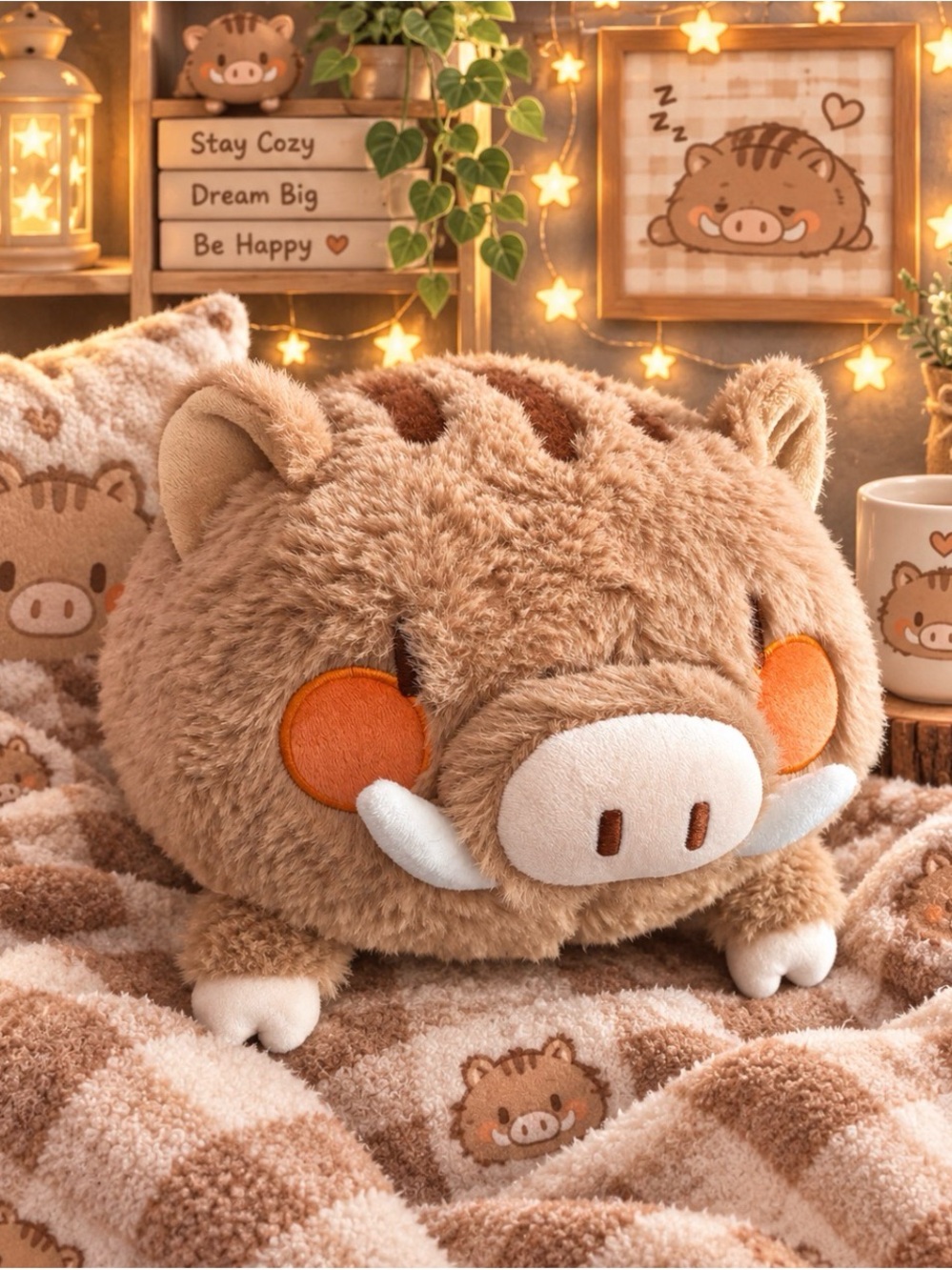 Adorable Plush Boar - Light Brown with Orange Cheeks